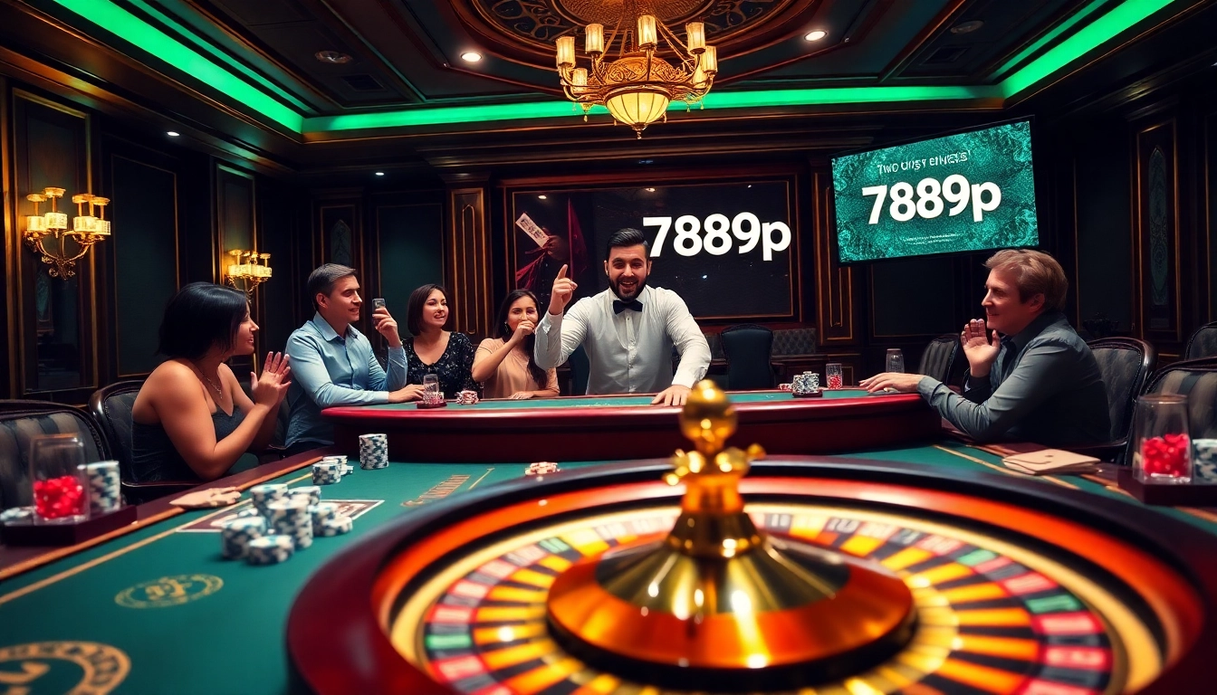 Players enjoy an immersive casino experience at 789p's live dealer table, with vibrant décor and exciting gameplay elements.