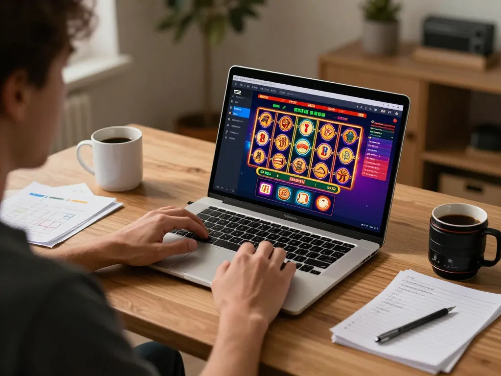 Engaged user at https://ok365.best/ playing online casino games on a laptop in a cozy setup.