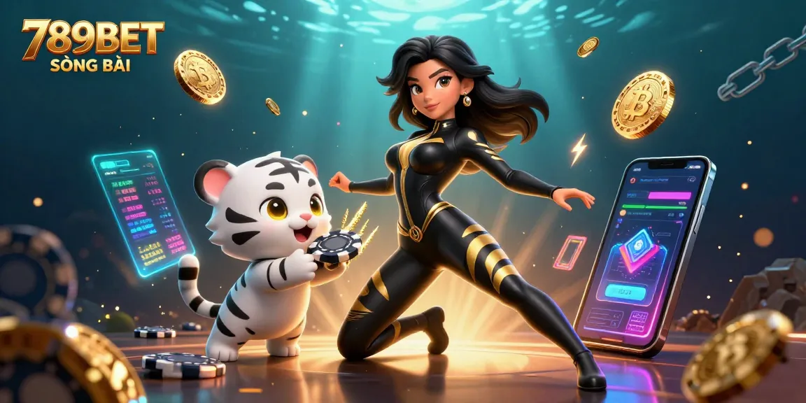 Engage in the vibrant scene of 789BET SÒNG BÀI with dynamic characters and immersive casino elements.