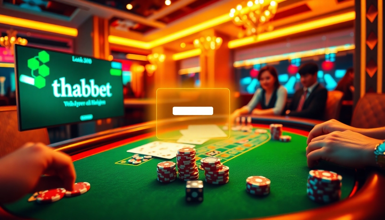 Experience thrilling gameplay with thabet đăng nhập at a luxurious online casino table filled with vibrant cards and chips.