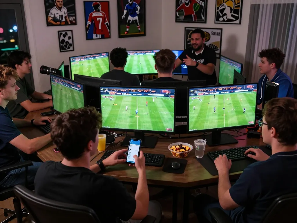 Socolive sports betting action with friends engaging in lively discussions and using betting apps
