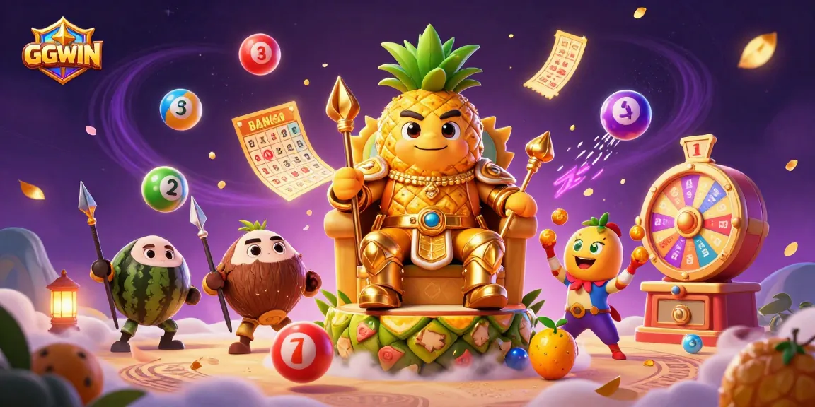 Experience the thrilling games at GGWIN with the vibrant casino scene showcasing lottery balls, prizes, and an engaging atmosphere.