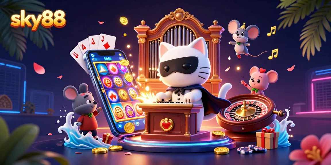 Join the excitement at sky88 as a cinematic cat orchestrates a thrilling casino experience.
