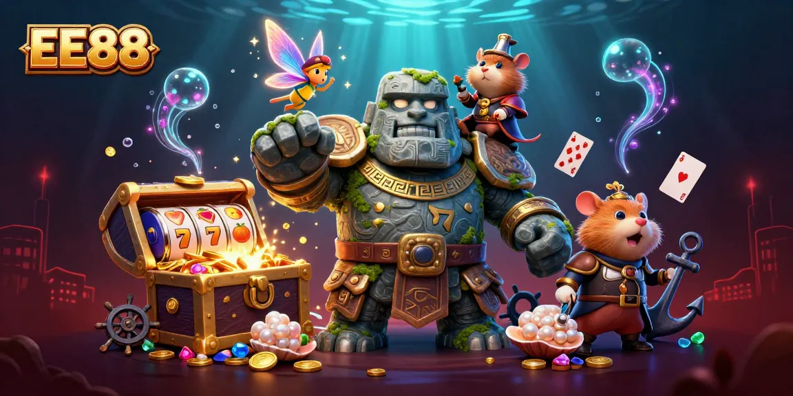 Experience the enchanting world of EE88 with dynamic characters and slot game treasures.
