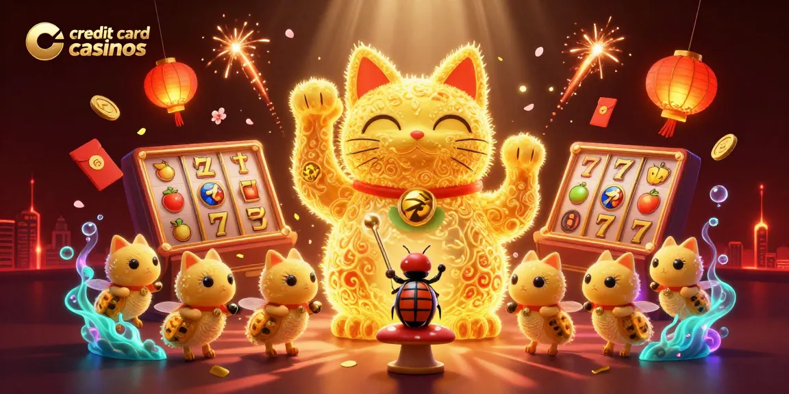 Engage with credit card casinos through vibrant symbols of luck and fortune in this 3D illustration.