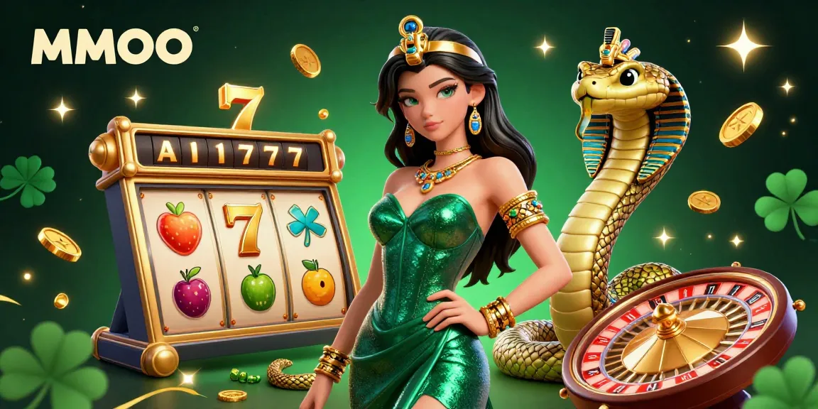 Experience the thrill of MMOO in a vibrant casino scene with rich slot elements and golden details.