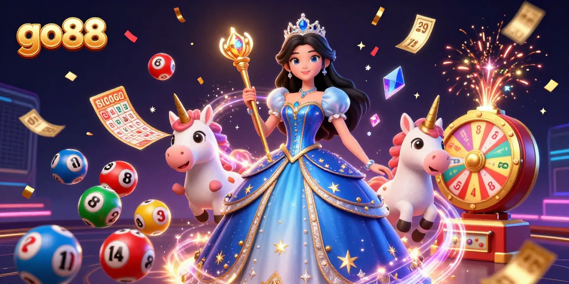 Win big with go88 through vibrant and engaging 3D casino illustration showcasing an enchanting woman and magical unicorn.