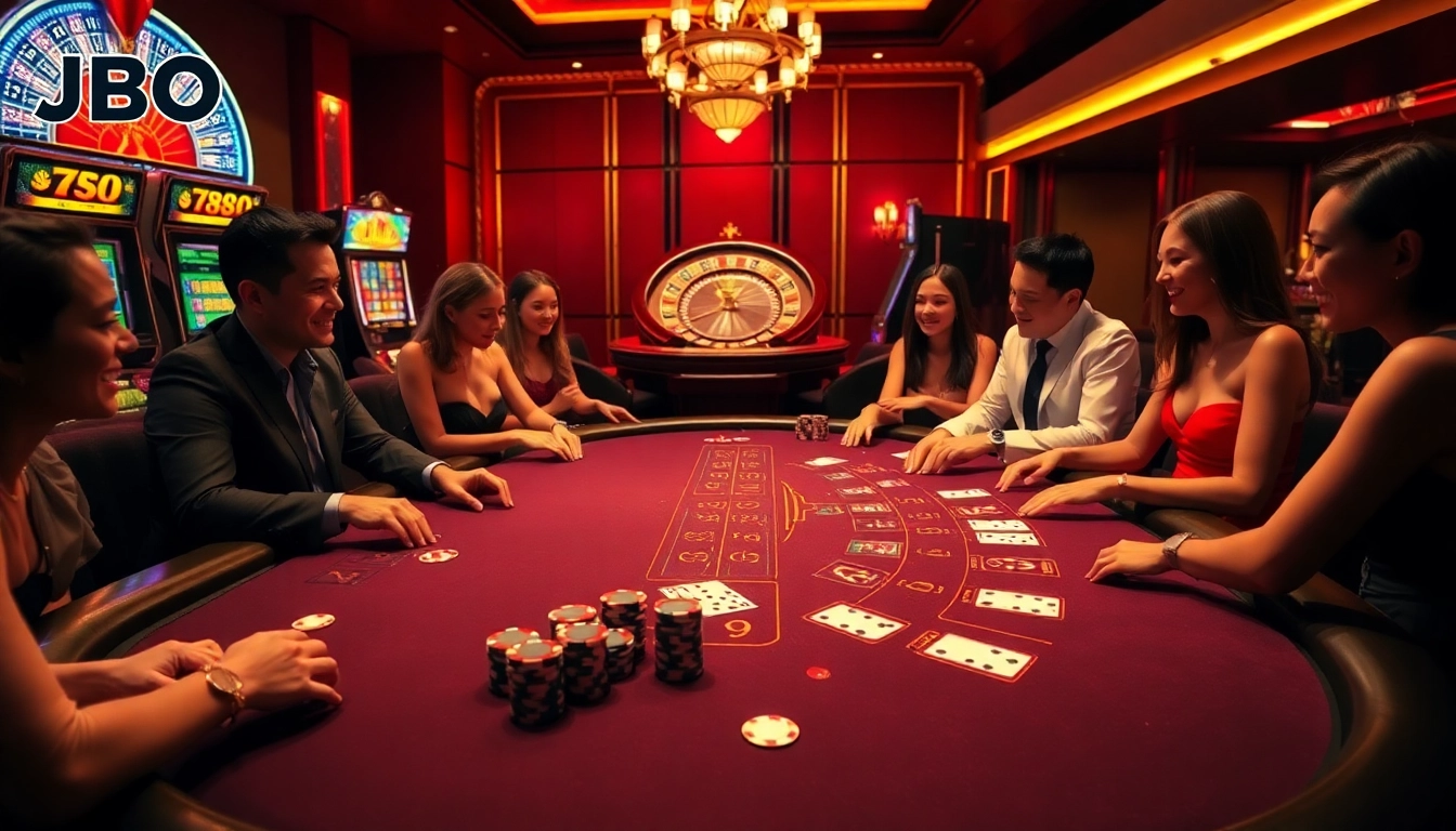 Experience thrilling gameplay at JBO, with vibrant casino tables and players enjoying their bets.