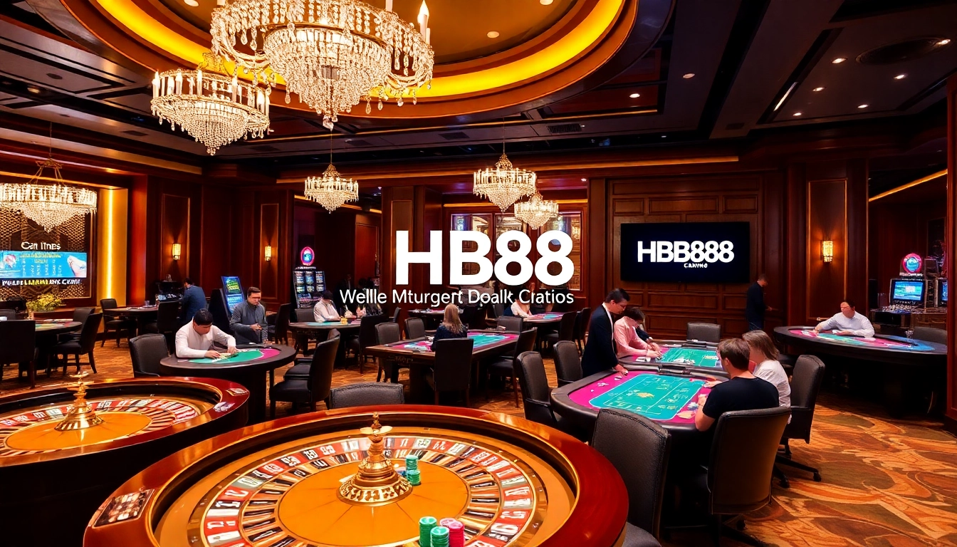 Players engage in thrilling games at HB88's stylish casino tables full of excitement.