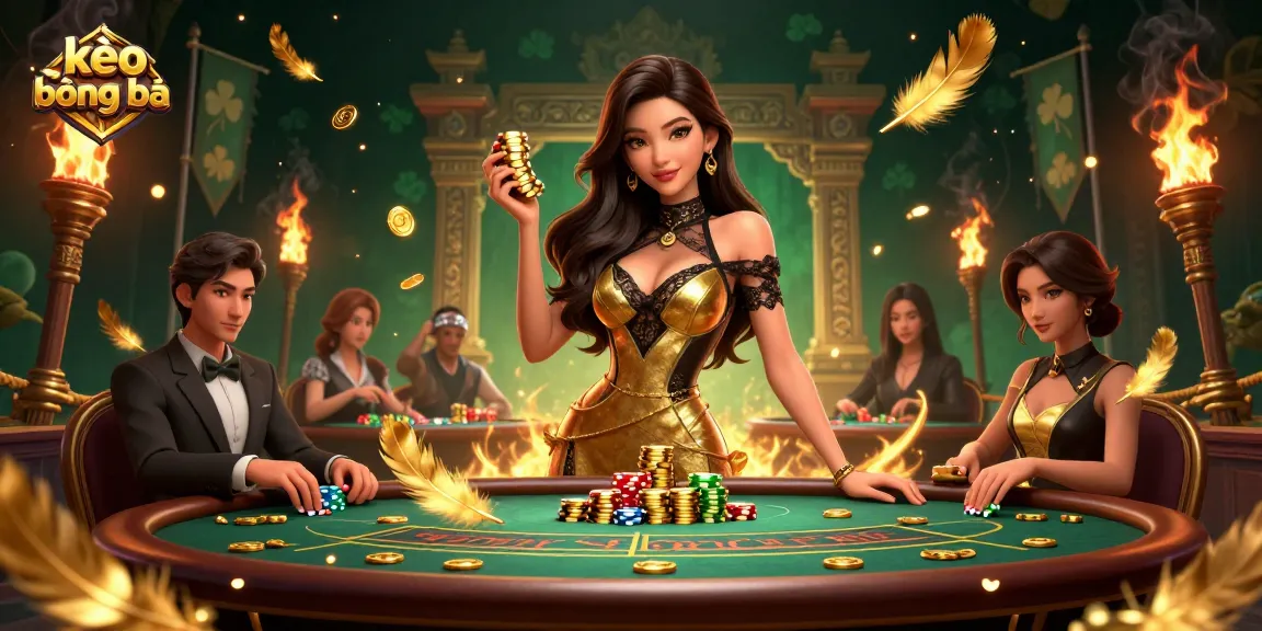 Betting with kèo bóng đá, a glamorous Asian woman confidently poses at a luxurious baccarat table.