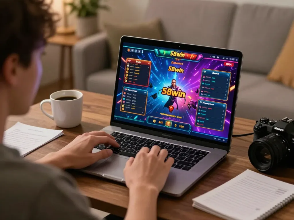 Players enjoying dynamic gameplay on 58win's online casino platform at home, showcasing excitement and strategy