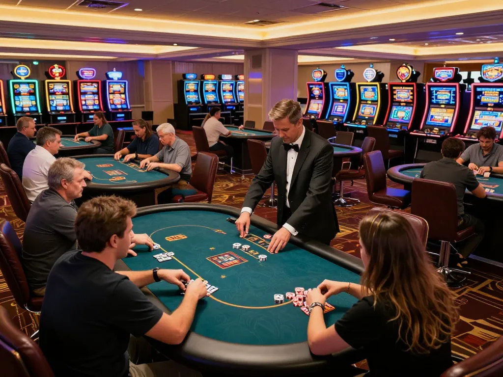Players experiencing the excitement of LV88 casino games at a vibrant gaming venue.
