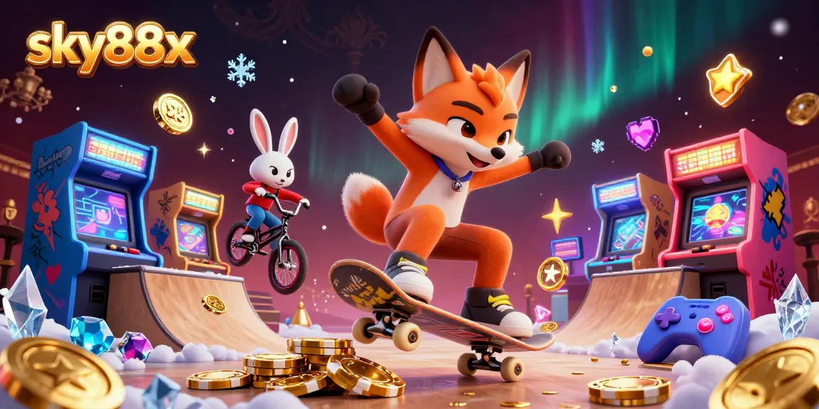 Elevate your gaming experience with sky88x in this vibrant casino-themed 3D illustration.