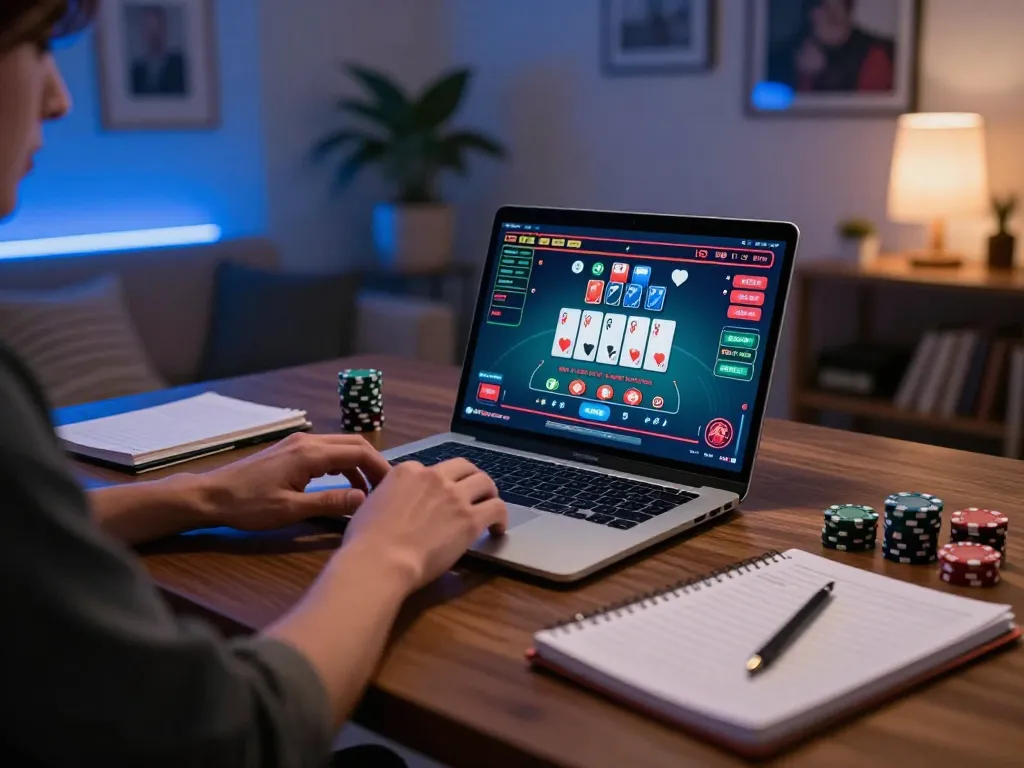 A person enjoying their online casino experience with nhà cái uy tín gameplay displayed on their laptop