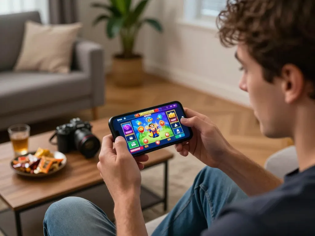 Experience gaming excitement with buenas ph using a smartphone in a cozy home environment