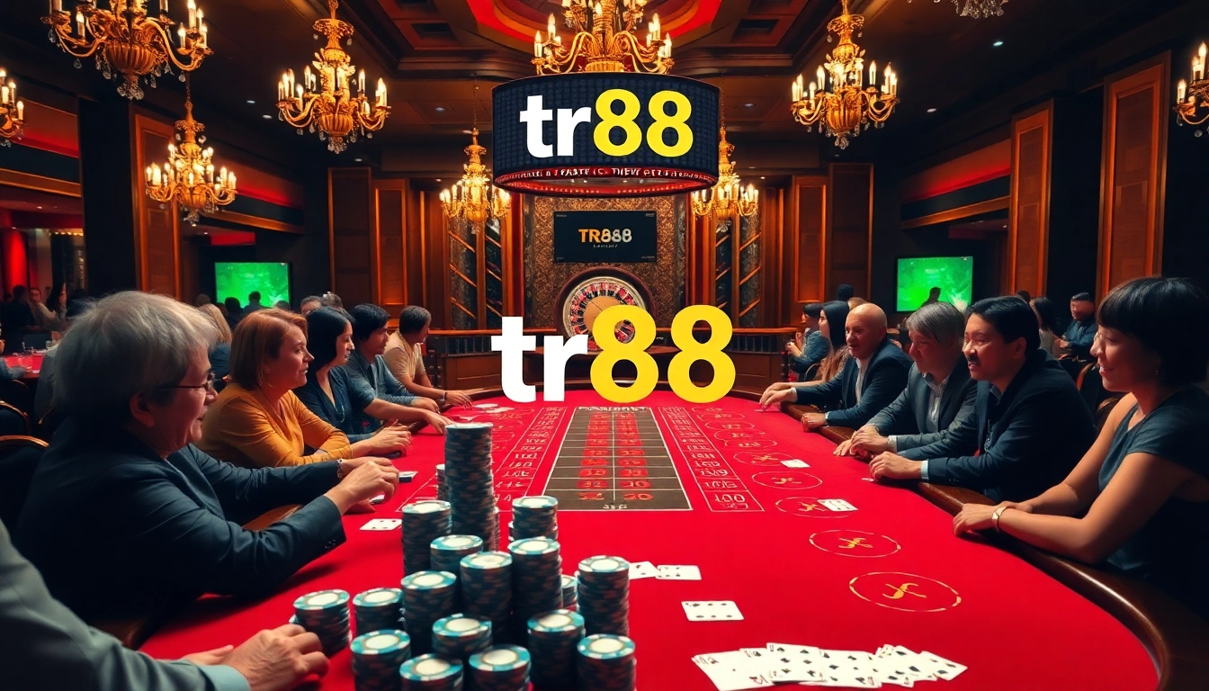Players engage in high-stakes action at the TR88 baccarat table, surrounded by excitement and glamour.