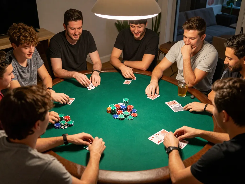 Tg88 home poker night with players engaged in strategy and friendly competition