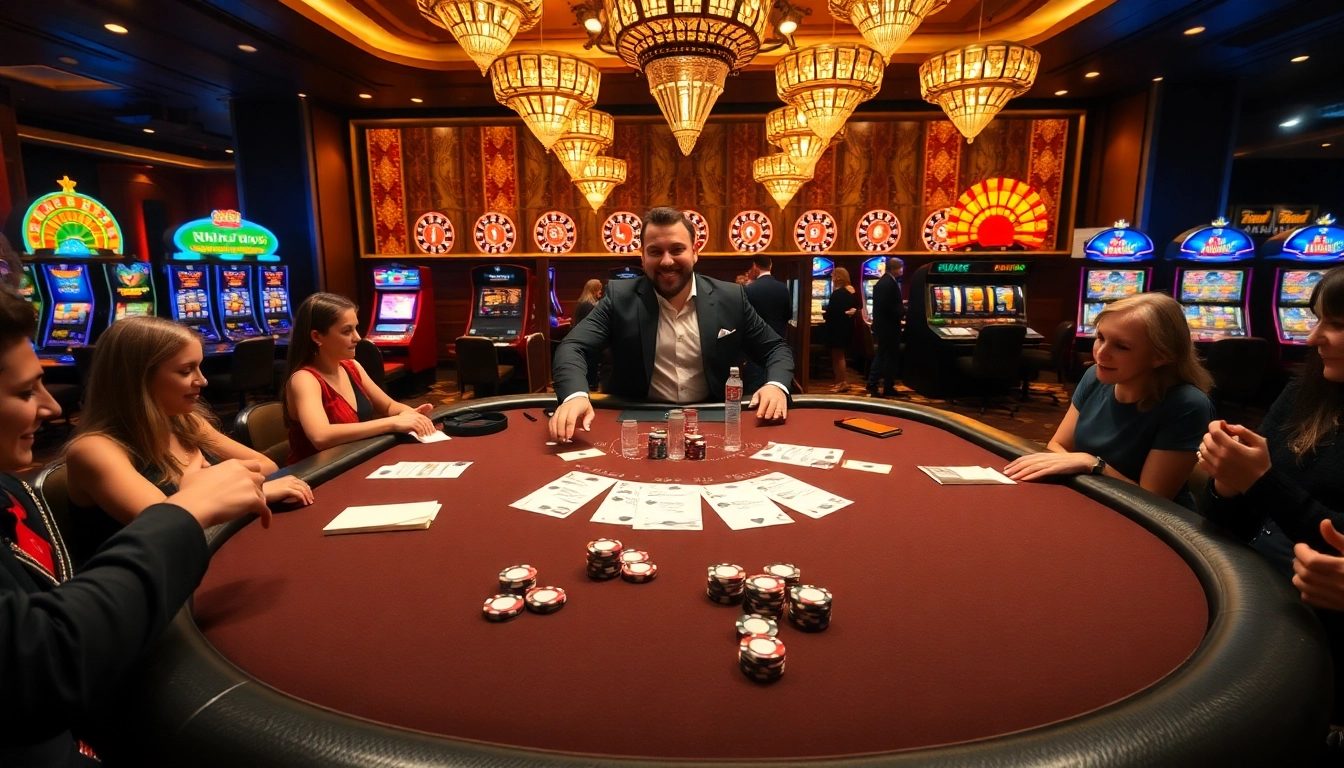 Experience the excitement of NOHU90 with players at a vibrant casino table full of action.