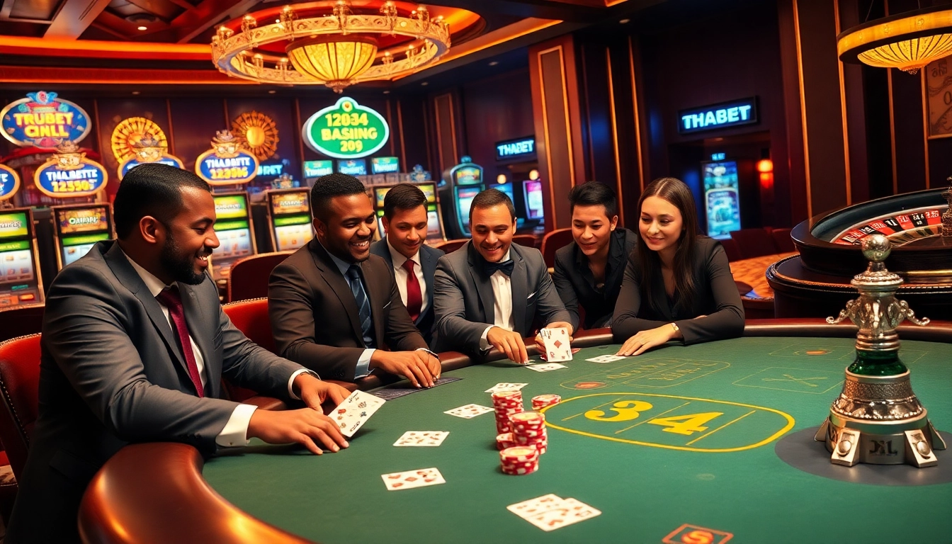 Thrilling gambling scene showcasing THABET's poker excitement with vibrant chips and cards.