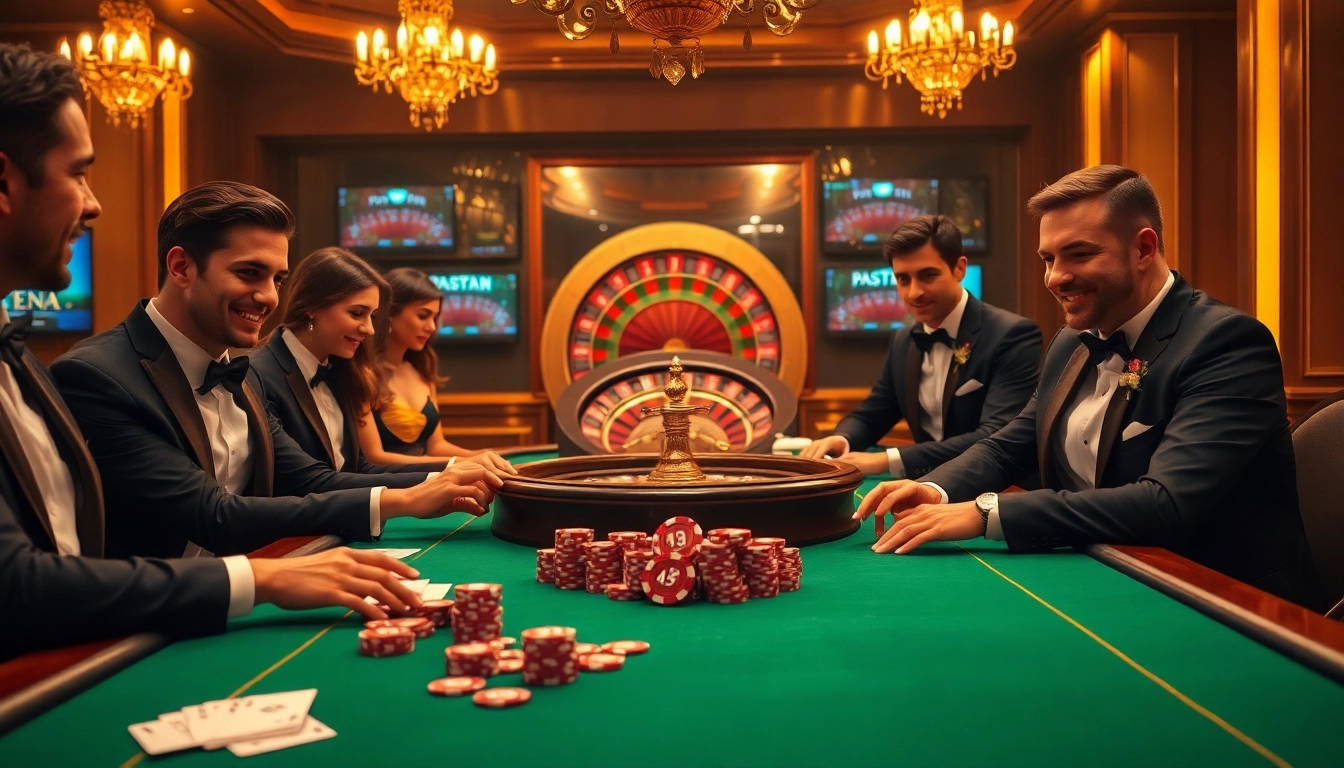 S8 casino scene with high-stakes poker table and elegant players showcasing excitement in gambling.