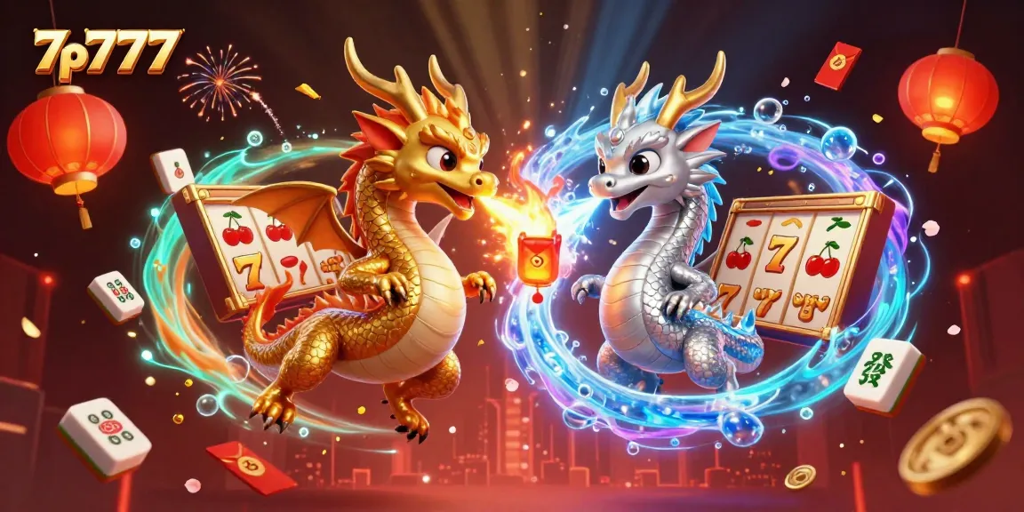 Experience the thrilling 7p777 slot gaming adventure with vibrant 3D dragon art.