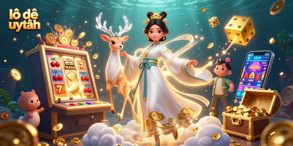 Engaging lô đề uy tín digital illustration showcasing Asian woman in modern hanfu near dynamic casino games.