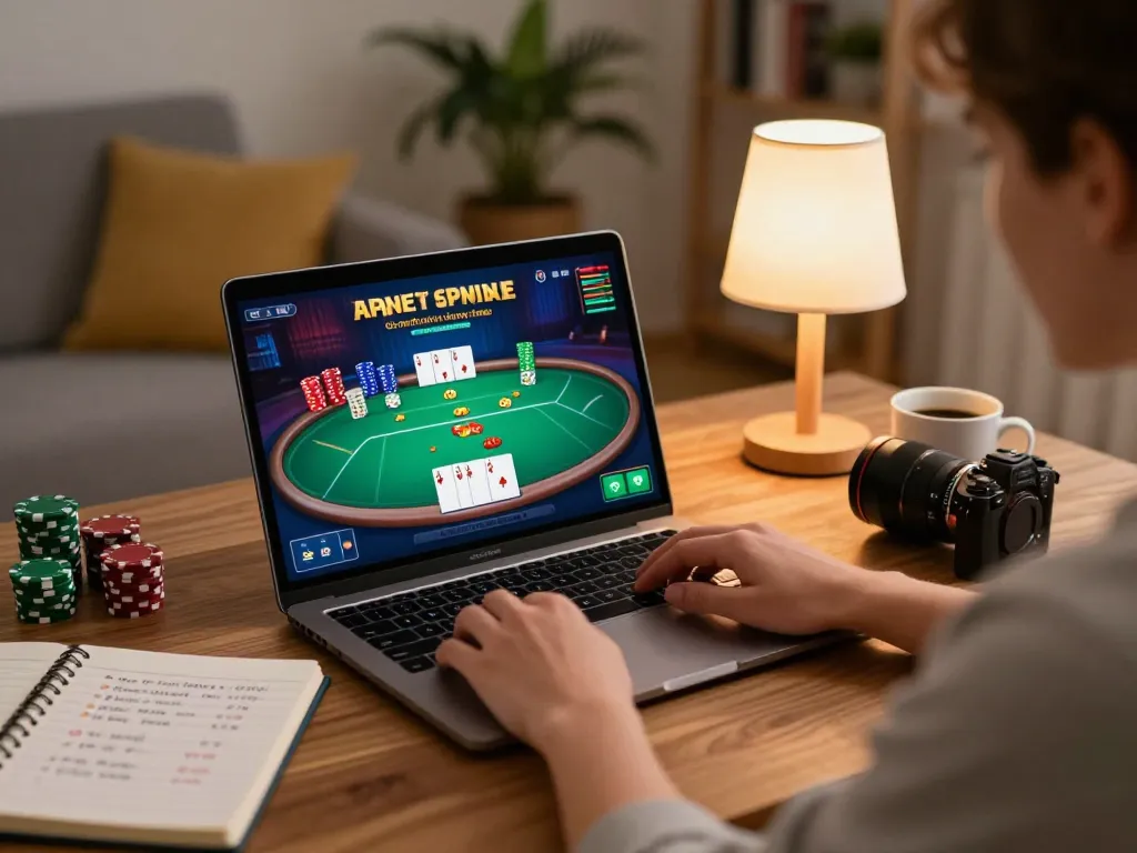 Player engaged in a strategic poker game on Tin88's online platform from the comfort of their home.