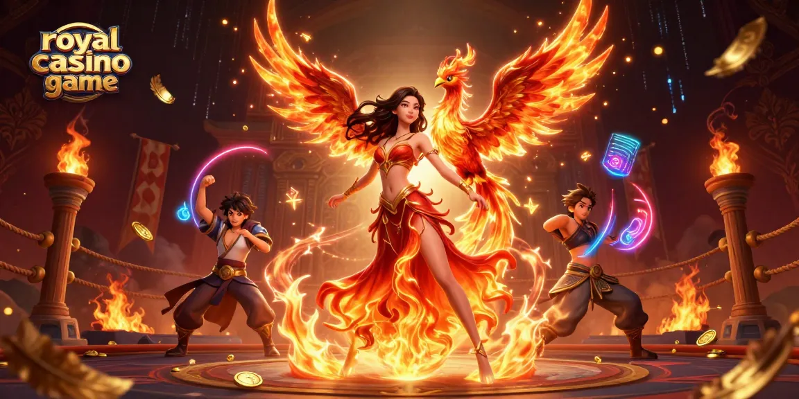 Engage in the royal casino game with vibrant characters and immersive themes featuring a phoenix and golden coins.