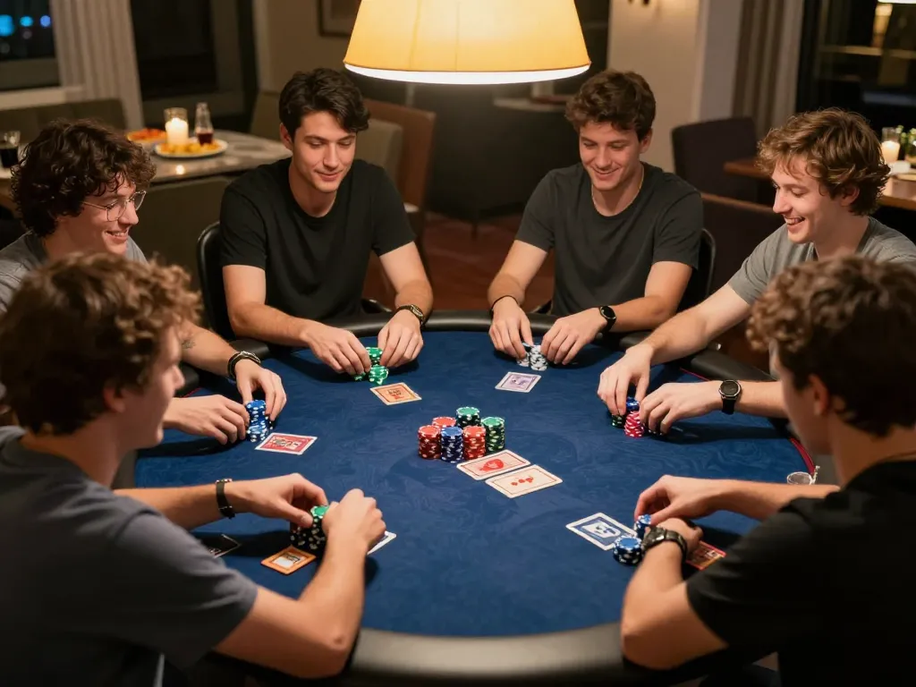 Enjoying a thrilling poker game night at home with friends on llwin platform.