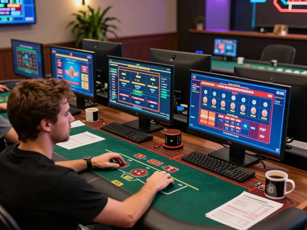 Engaged player at a gen-e online gaming setup enjoying diverse casino games in a cozy atmosphere