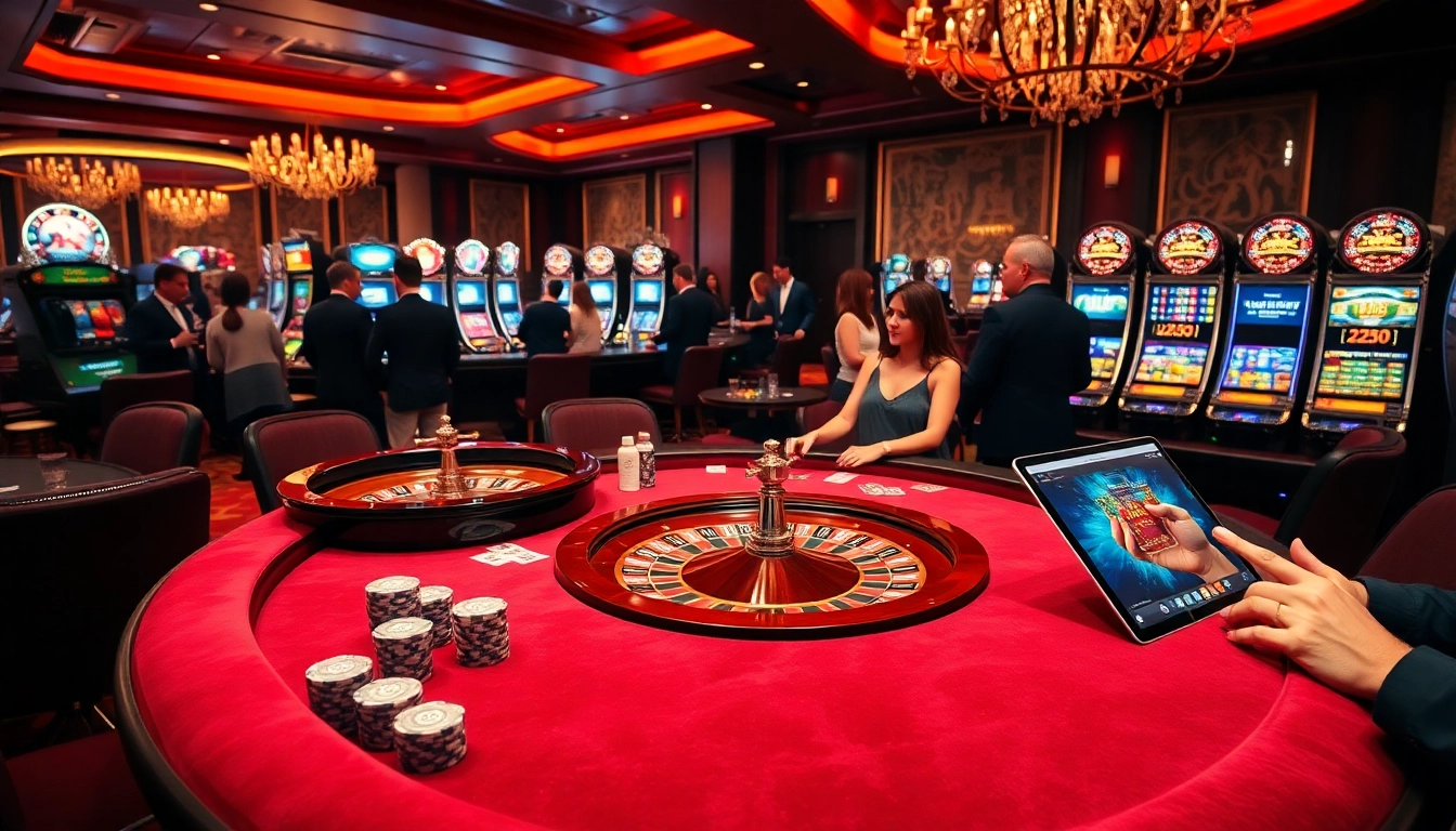 S8 casino table with vibrant slot machines and roulette wheel, capturing the excitement of gambling.