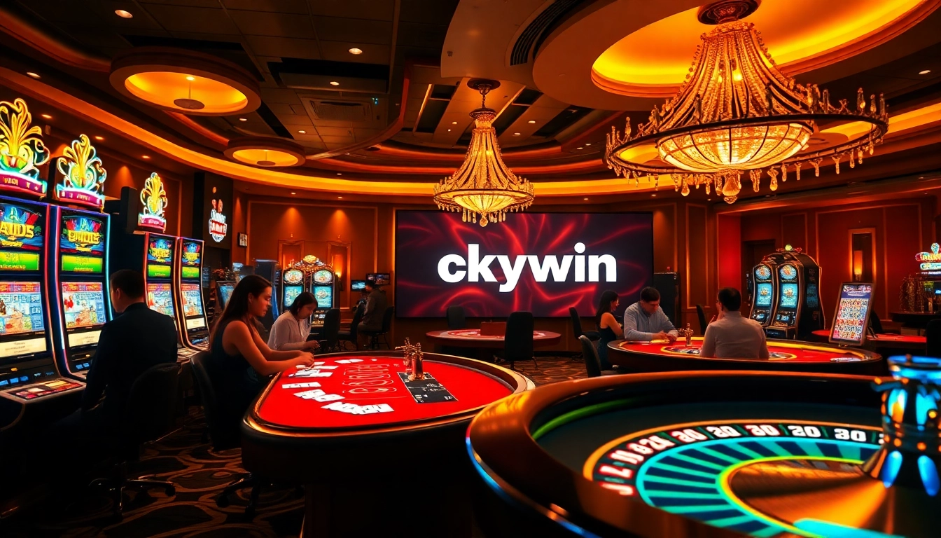 Experience the thrill of winning at Luckywin with vibrant casino games and elegant interiors.