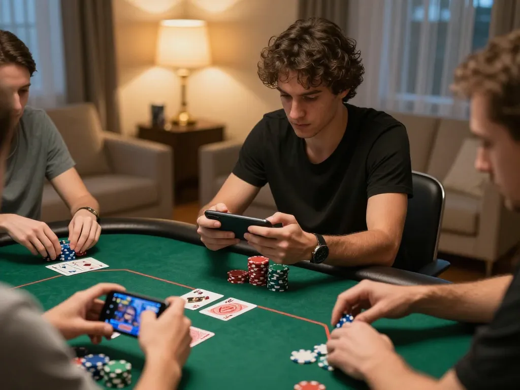 Go88 players enjoying strategic online poker gameplay in a cozy home setting.