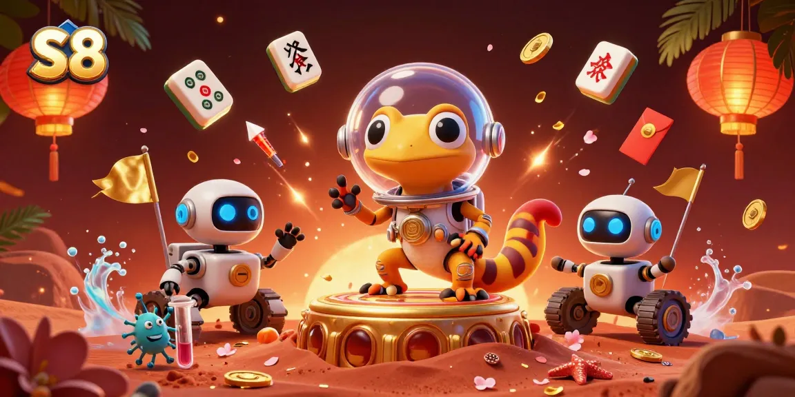 Experience the excitement of S8 Casino with a vibrant alien-themed illustration full of gambling elements.