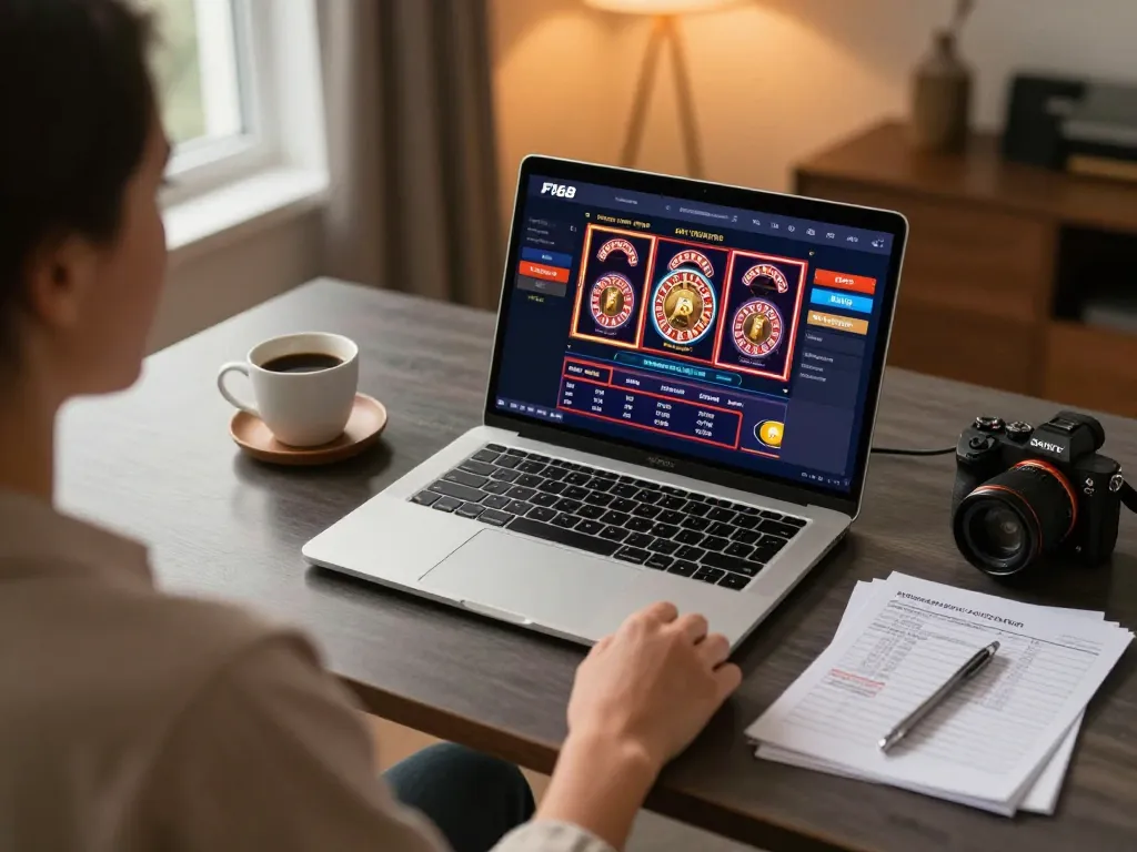 Player enjoying F168 online casino on a laptop at home