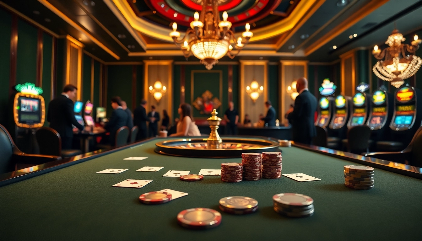 Experience the thrill of winning at 79KING's luxurious casino with vibrant poker tables and roulette wheels.