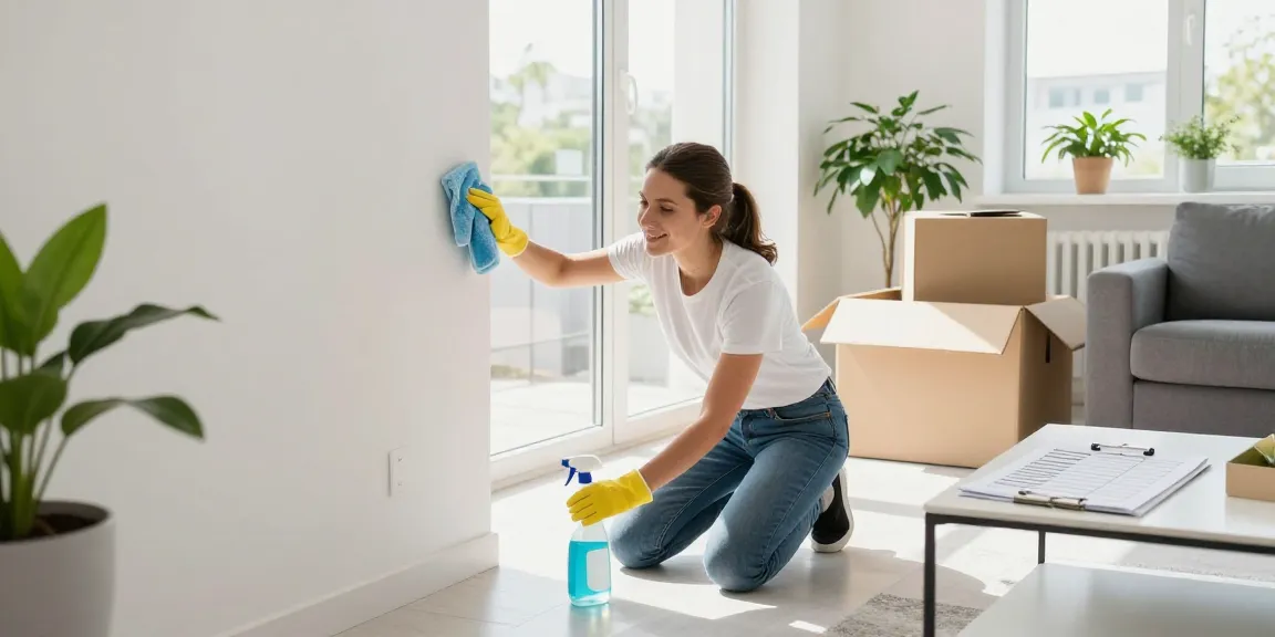 Professional cleaner demonstrating umzugsreinigung solothurn in a bright, modern apartment.