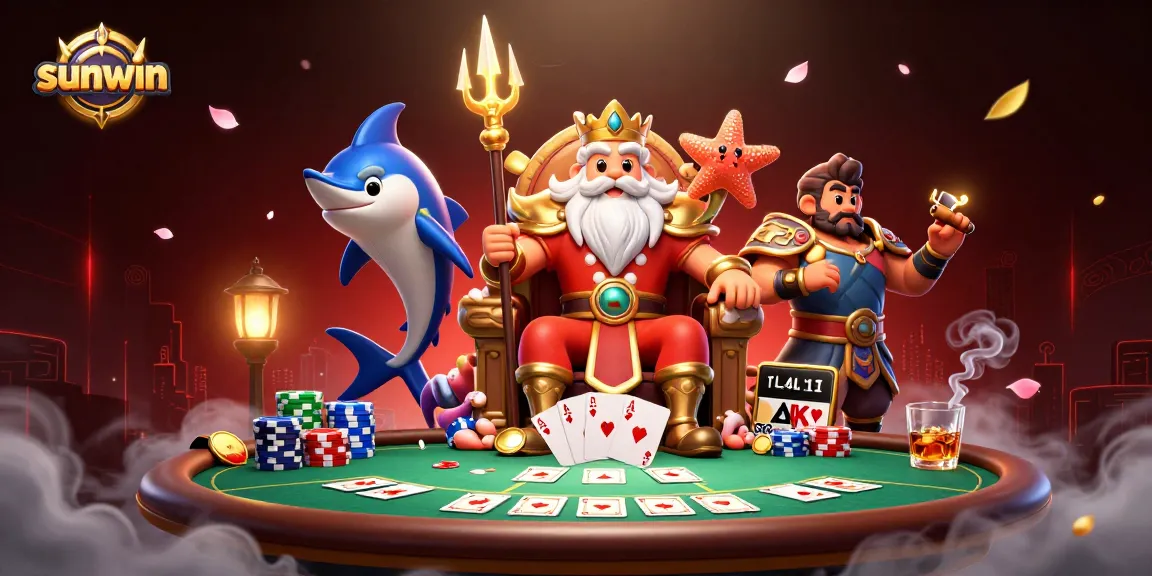 Experience thrilling gaming excitement at Sunwin with Neptune and friends on a vibrant poker scene.