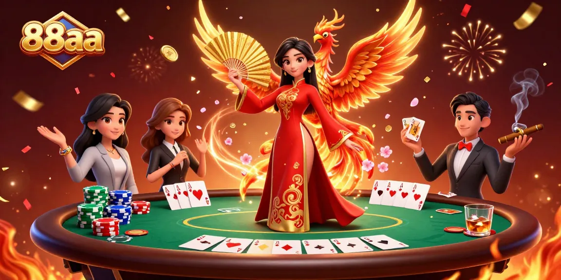 Play thrilling games at 88aa with vibrant visuals spotlighting a woman in ao dai and a phoenix.