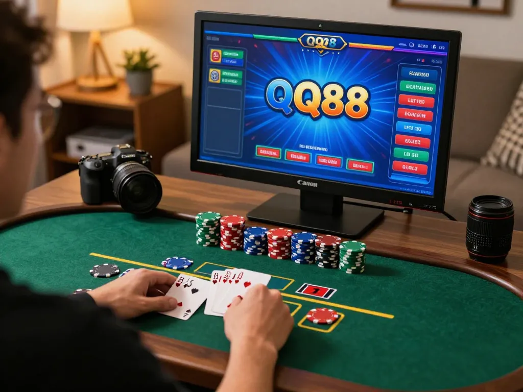 Player enjoying a QQ88 online blackjack game, showing winning hand and strategic betting.