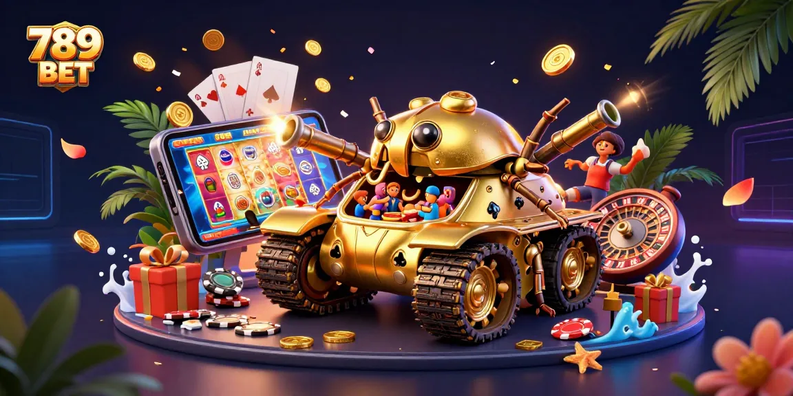 Experience the excitement of gambling at 789 BET with a vibrant 3D casino scene featuring a dynamic golden tank casino.