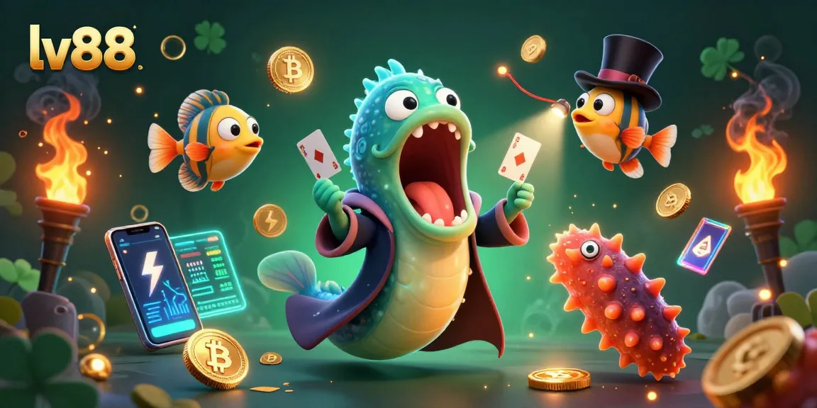 Experience the magic of lv88 as an eel performs card tricks illuminated by an anglerfish spotlight.
