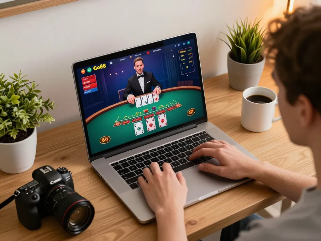 Player engaging in a live dealer blackjack game on Go88 platform, highlighting interactive online gambling experience.