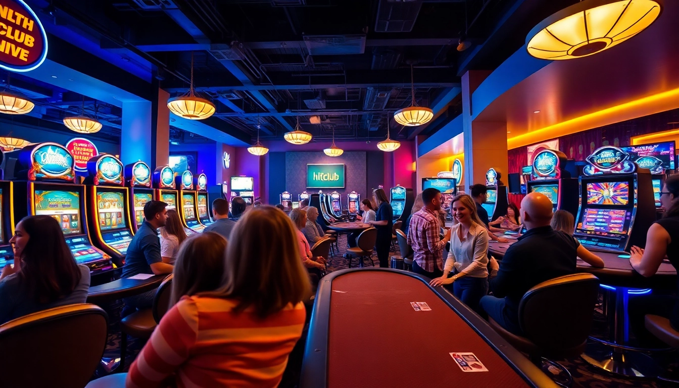 Hitclub online gaming scene showcasing players at casino games with vibrant atmosphere.