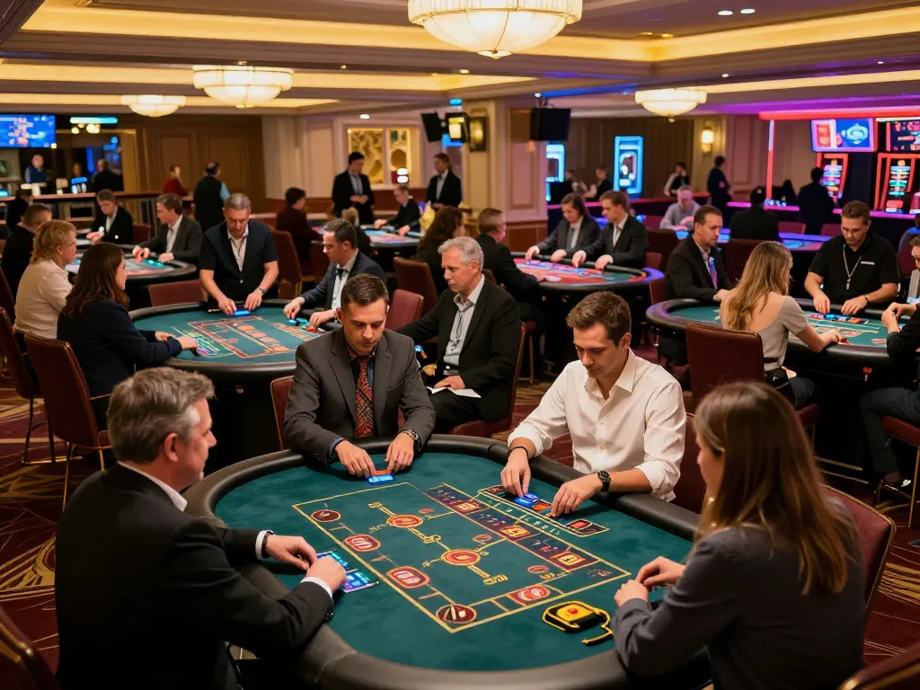 Experience the excitement of gameplay at sin88it with players at various casino tables.
