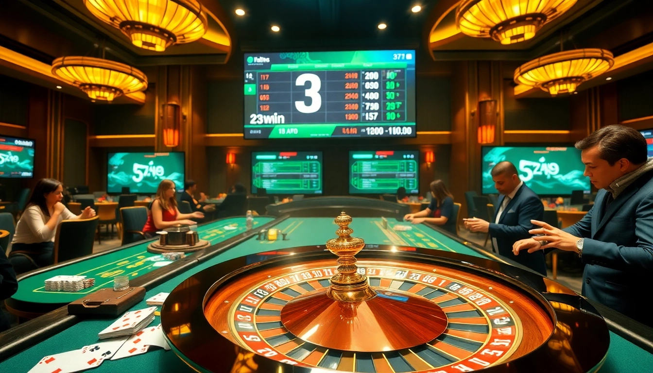 Dynamic gaming action at nhà cái 33win with vibrant casino tables and engaging players.