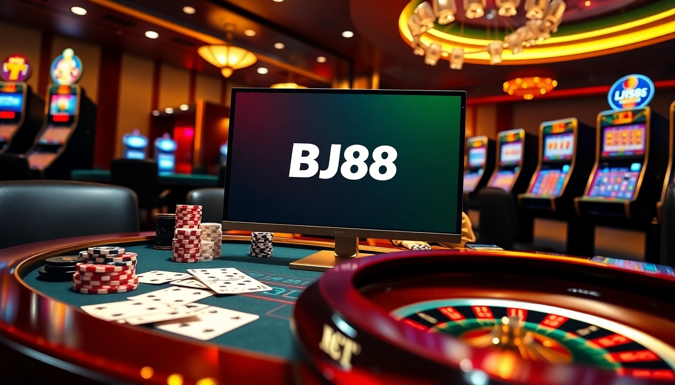 Spin the wheel at BJ88 online casino, featuring vibrant casino elements and immersive gameplay.
