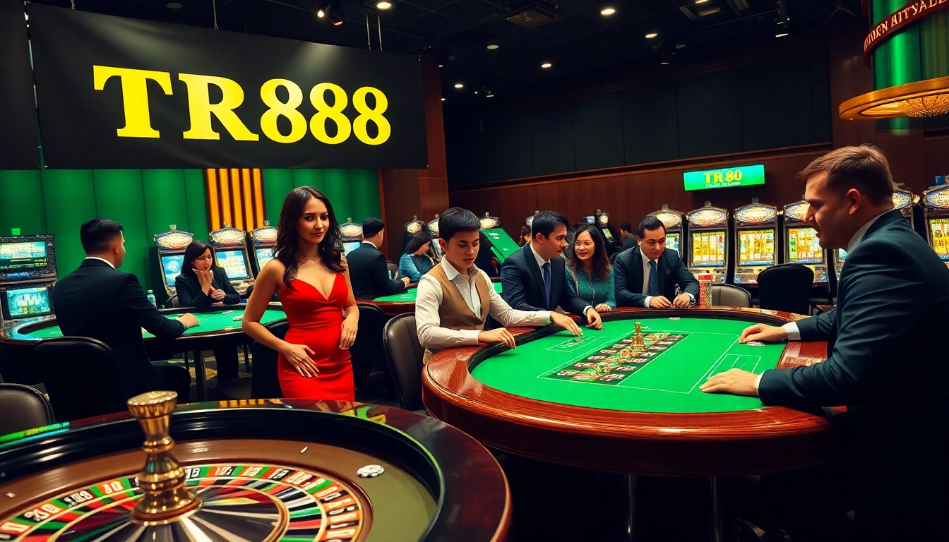 Experience the thrill of gaming at TR88, featuring professional gamblers at luxurious tables.