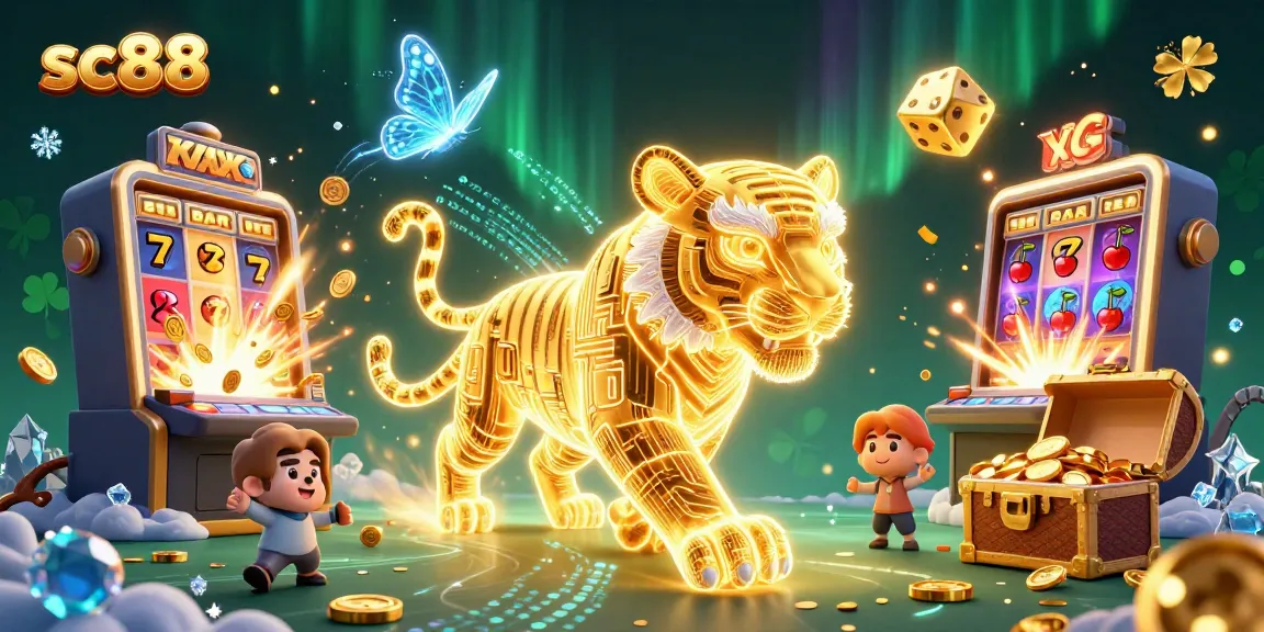 Experience the vibrant casino world with sc88, featuring a golden tiger and joyful game elements.