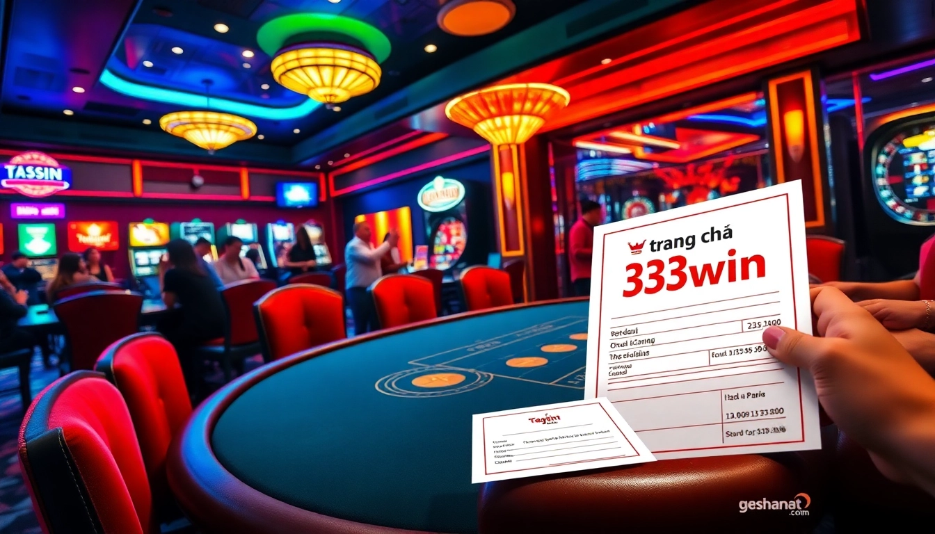 Experience the excitement of trang chủ 33win with vibrant casino visuals of poker action and slot machines.